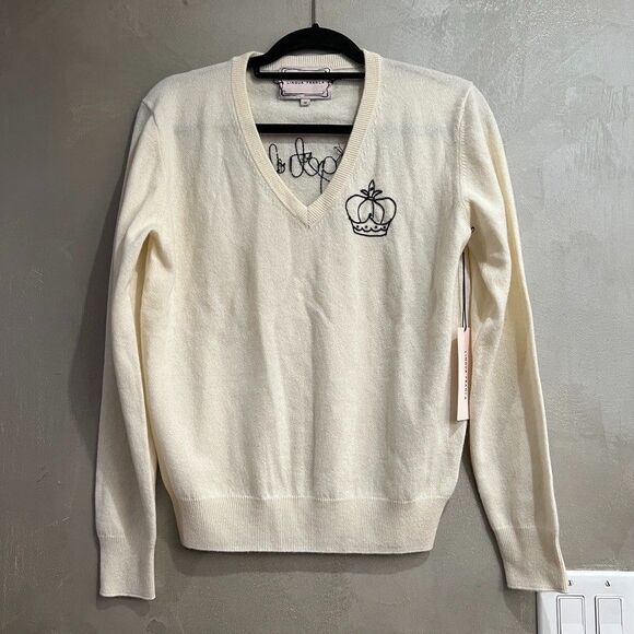 Lingua Franca Let's Get Fancy Crown V-Neck Sweater Medium M NEW - Picture 1 of 3